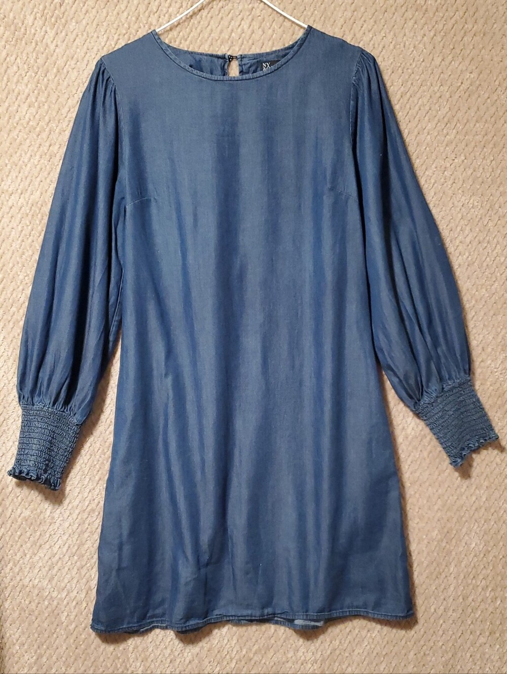 New York & Company Chambray Blue Long-Sleeve Smock Dress